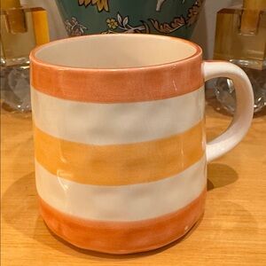 Anthropologie Orange and White Striped Mug